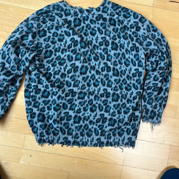 R13 Distressed Blue Leopard Cardigan  Size L - Picture 5 of 5